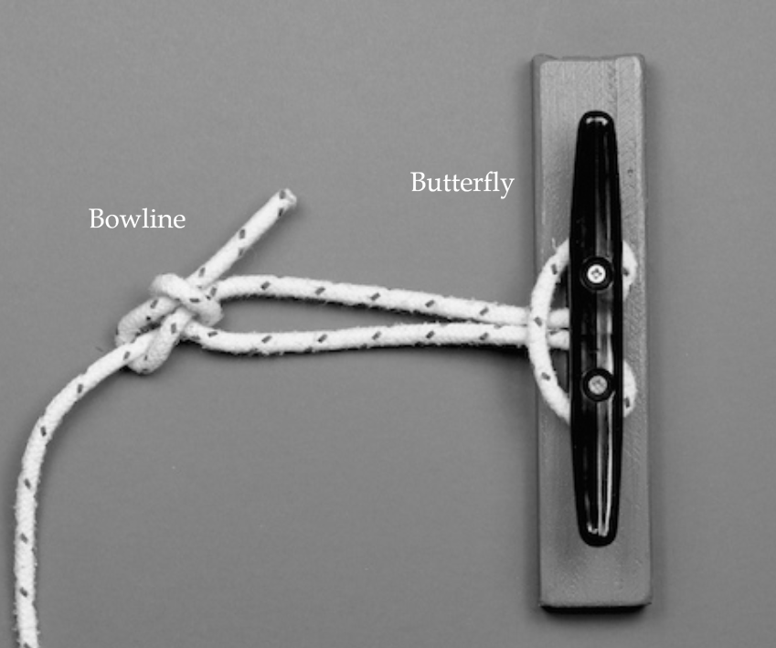 Butterflied bowline on a cleat