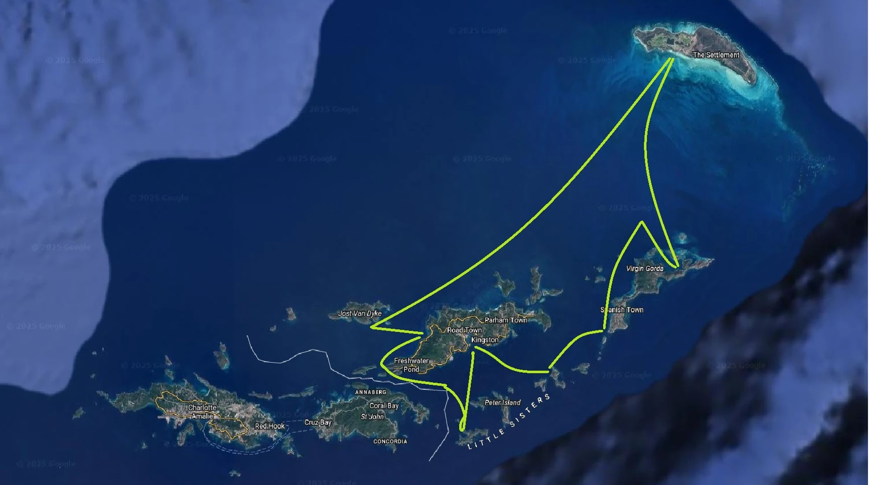 BVI Sailing Itinerary Map