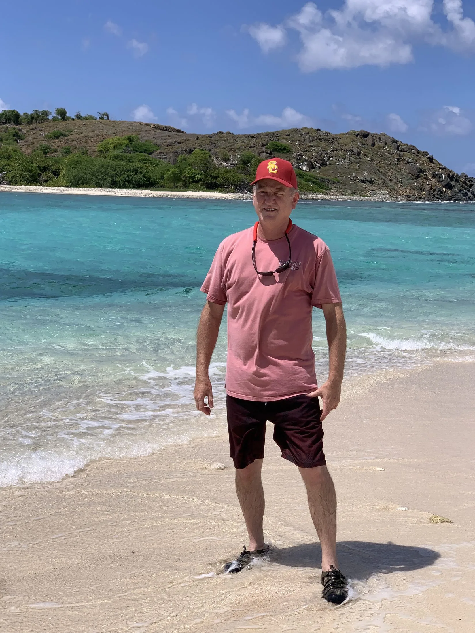 Captain Tim McNamara on a beach in the BVIs
