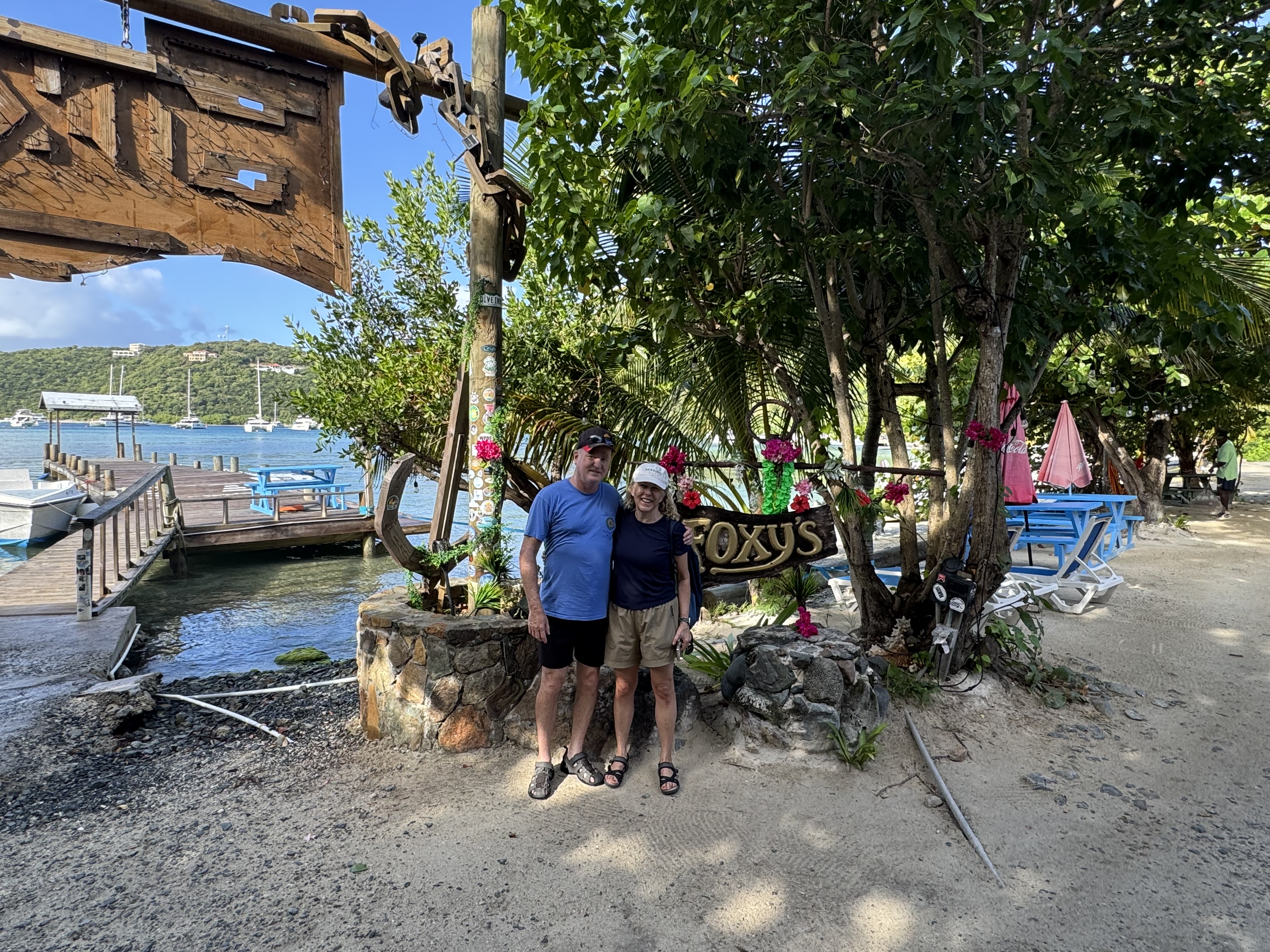 Captain Tim and Admiral Donna at Foxy's Bar, Jost Van Dyke, BVI